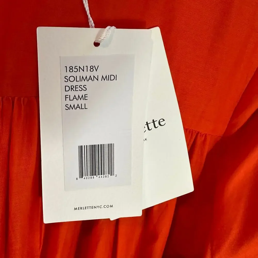 Merlette Soliman Midi Contemporary Casual Dress Size Small Flame
